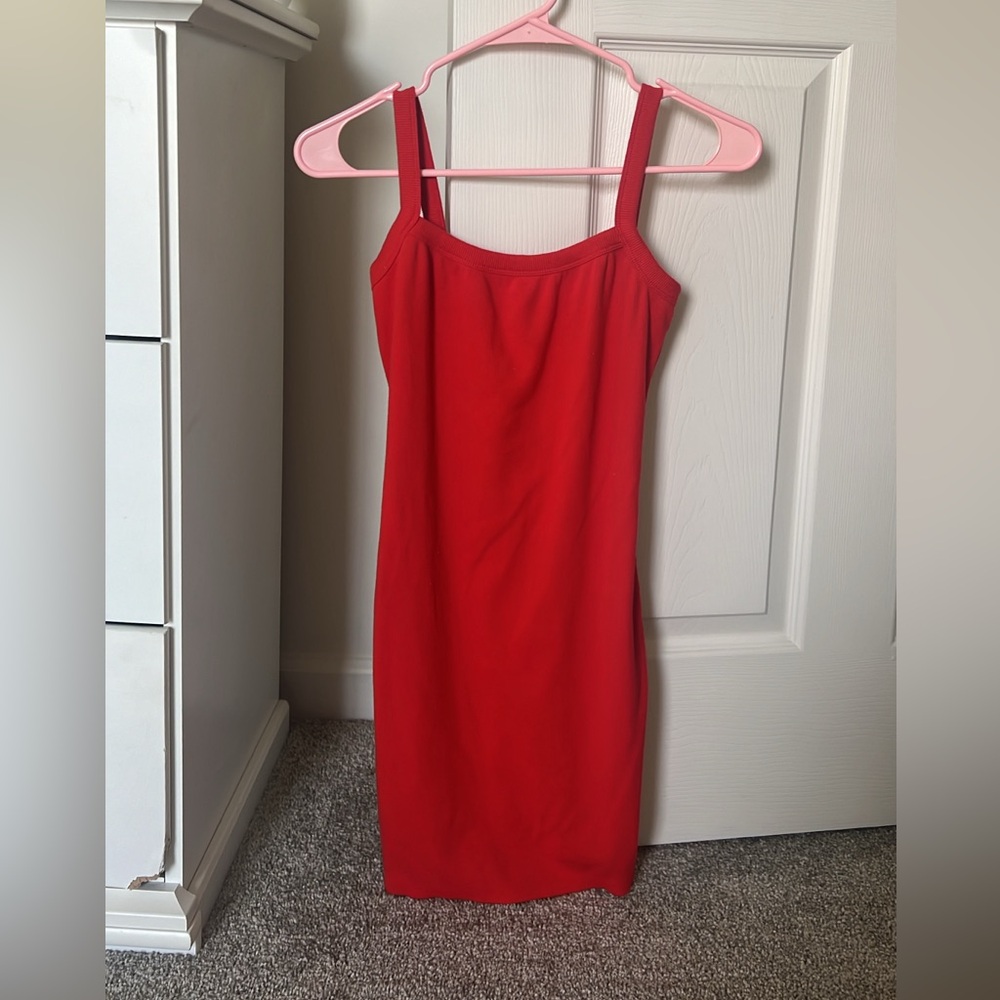 Red ribbed material dress with low back